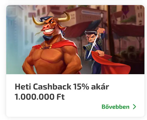 Heti cashback 15% akár 1.000.000 Ft