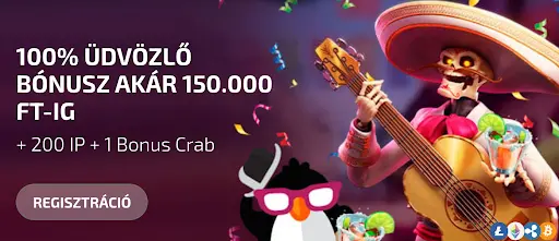 BoaBoa Casino 100% üdvözlő bónusz akár 150.000 Ft-ig + 200 ingyen pörgetés + 1 Bonus Crab