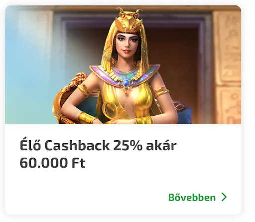 Élő Casino cashback 25% akár 60.000 Ft